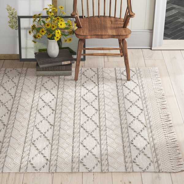 Gracie Oaks Seger Geometric Handwoven Geometric Ivory Cream Grey Area